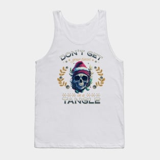 Funny Christmas Skeleton Wearing Santa Hat, Tinsel in a Tangle Tank Top